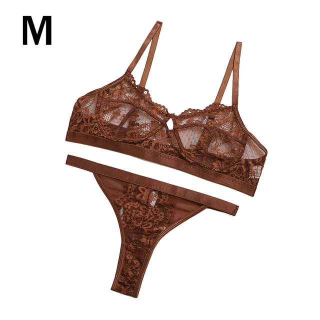 Encaje sexy conjunto de ropa interior sujetador ropa interior regalo para mujer, color café, M 2 piezas Speravity XX000054-31