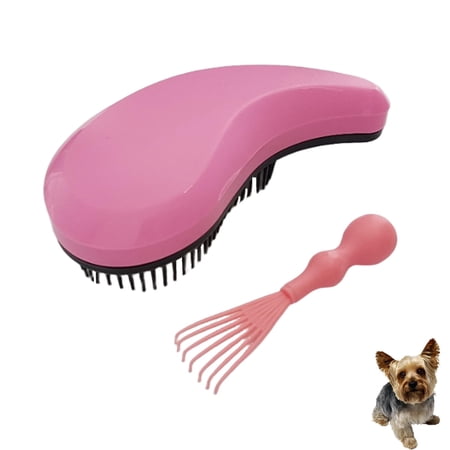 Puppy brush for small dogs, soft dog brush for Yorkies Shih Tzus Maltipoos Maltese, gentle pet hair remover for easy grooming at home or travel, pink