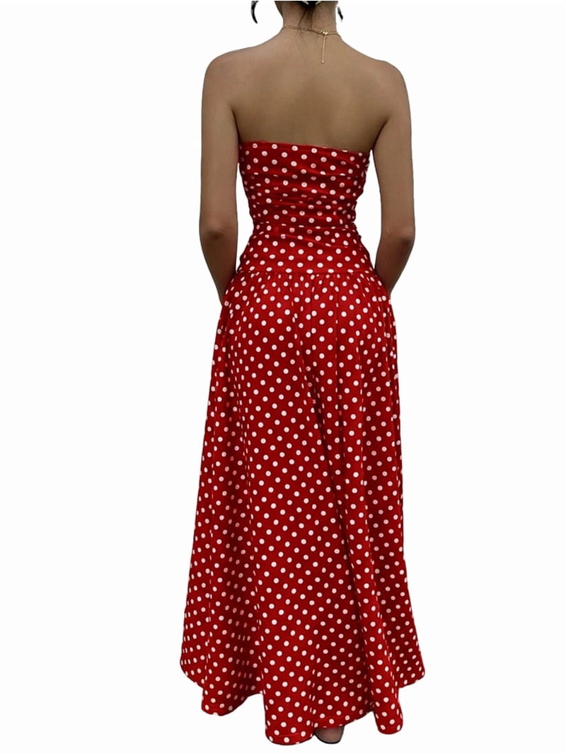 Women'S Polka Dots Strapless Ruffle Tube Dress Ruched Sleeveless Maxi Dresses Red M - Walmart.com Women'S Polka Dots Strapless Ruffle Tube Dress Ruched Sleeveless Maxi Dresses Red M - Walmart.com