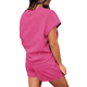 thumbnail image 3 of Conjunto de Pijama de 2 Piezas para Mujer, Color Liso, Cuello Redondo, Informal, de Tela Texturizada, Corta, Color Rosa Rojo, XL, 3 of 7