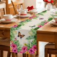 thumbnail image 5 of Tropical Spring Table Runner 70 Inches, Floral Leaves Butterflies Burlap Rustic Bed Runner Dresser Scarves Tabletop for Indoor Outdoor Parties/Ceremony/Banquet, 13" x 70", 5 of 9