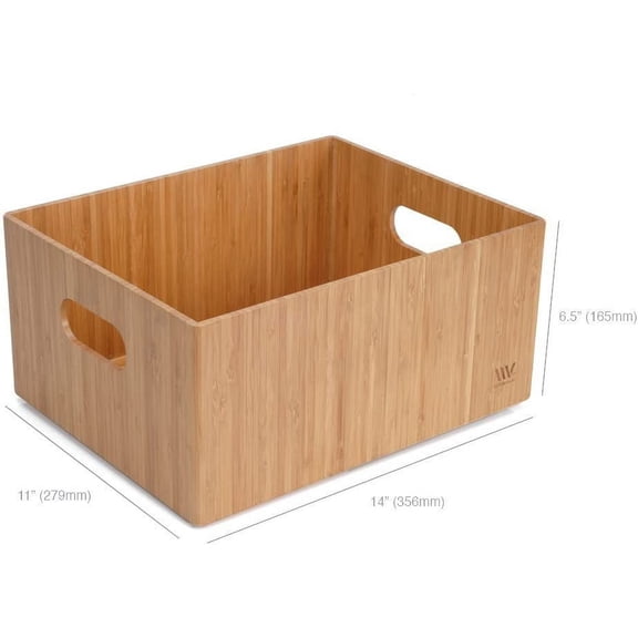 Bamboo Storage Box, 14x11x6.5 Inches Bin with Handles Stackable Organizer for Toys Bedding Clothes Baby Essentials Arts Crafts Closet Office Shelf