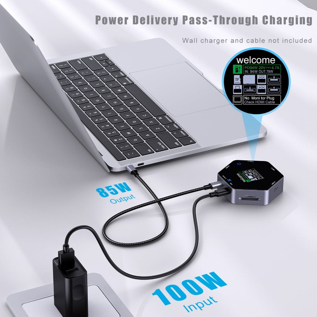AOOOWER 8 Port USB C Adapter with 4K@60Hz and Fast PD Charging for Travel Office