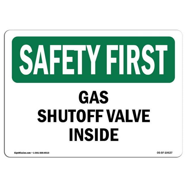 SignMission OS-SF-A-710-L-10627 Premier Signal de Sécurité de 7 x 10 Po - Robinet d'Arrêt de Gaz à l'Intérieur