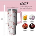 thumbnail image 2 of 40oz Flamingo Stainless Steel Tumbler with Handle and Straw, Insulated Cup Travel Coffee Mug Water Bottle with Lid and Straw, Animal Lovers Women Gifts, 2 of 5
