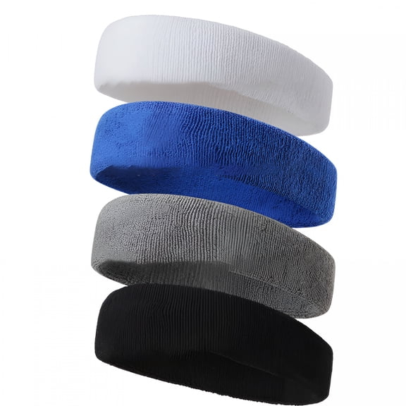 XIBUFE 4 Pack Headbands for Men,Sweat Bands Headbands Men&Women,Cotton Terry Sweat Bands for Tennis,Basketball,Running,Gym,Working Out