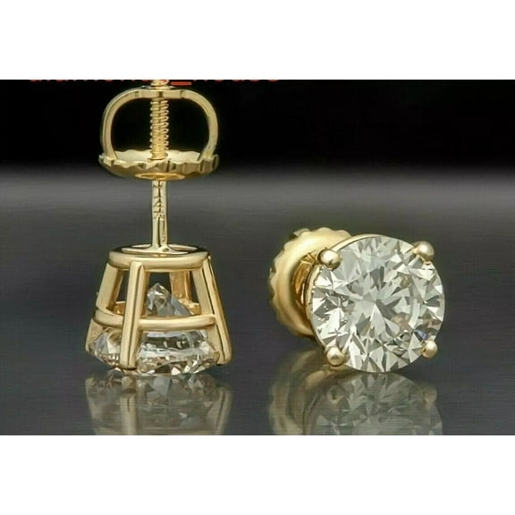 2Ct Round Cut Simulated Diamond Stud Earrings for Women in 14K Yellow Gold Plated Sterling Silver - Classic Elegance