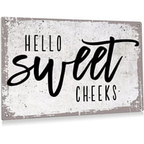 Funny Hello Sweet Cheeks Bathroom Metal Tin Sign Wall Decor - Vintage Bathroom Quote Tin Sign for Toilet Restroom Washroom Home Decor Gifts