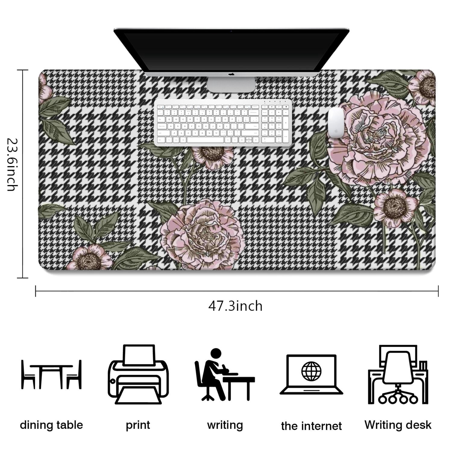 Long Mouse Pads for Desk,Pioneer Flower Floral Print Pattern Desk Mats on Top Of Desks, Desk Mouse Pad Extra Large with 3mm Non-Slip Base and Stitched Edge for Gaming,Office,Work,Home 47.3"x23.6"
