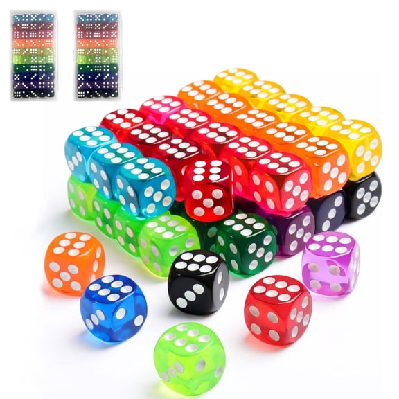 ZHUYING 100 Pieces Colored Dice, 6 Sided Dice for Board Games, 14mm Bulk Dice for Math Learning, Dice for Classroom