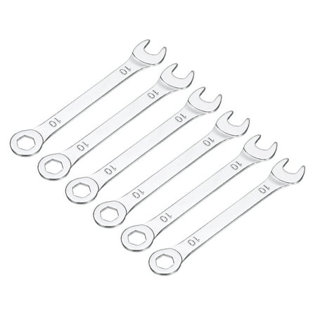 6 Packs 10mm Thin Combination Wrench with Offset 6-Point End and Angled Open End