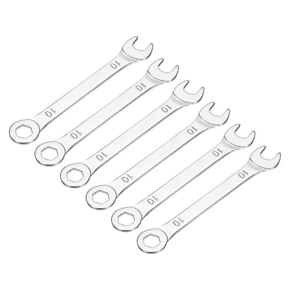 6 Packs 10mm Thin Combination Wrench with Offset 6-Point End and Angled Open End