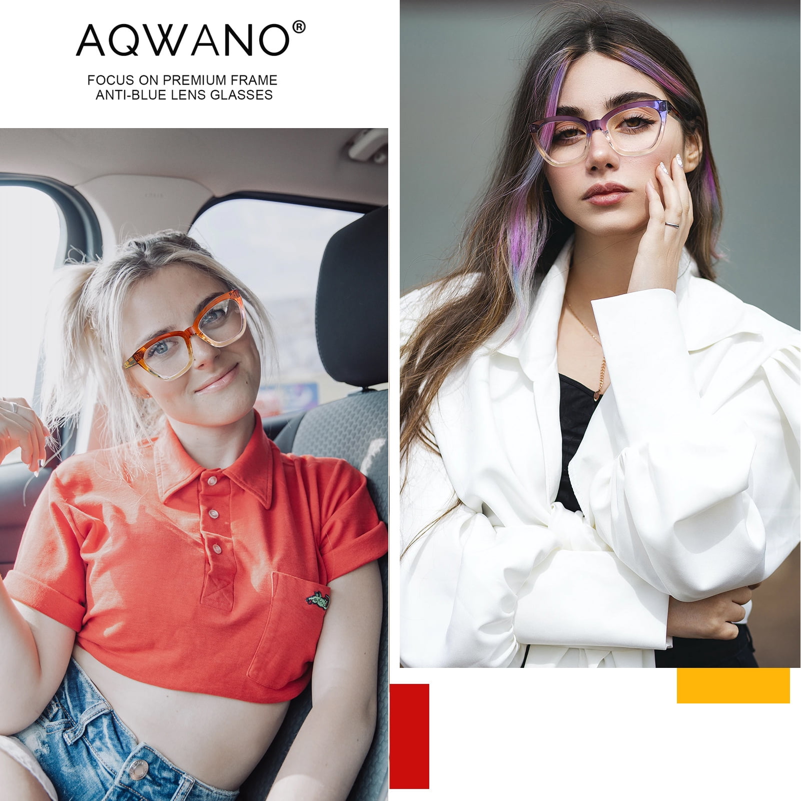 AQWANO Cat Eye Reading Glasses Women Blue Light Blocking, 2 Pack Filter UV Ray/Glare Computer Fashion Oversized Readers