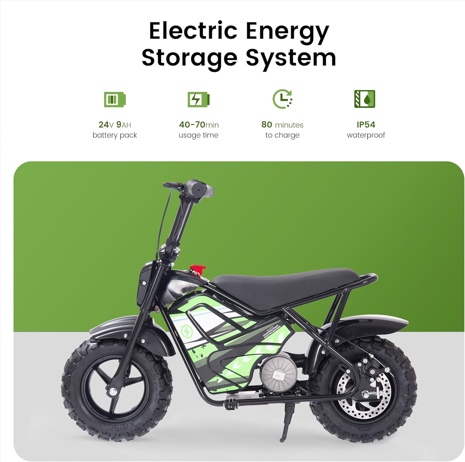 Electric Dirt Bike for Kids, 24V 250W Powerful Electric Motorcycle, 10mph Max Speed & 12 Miles Long-Range, 2-Speed Gear, Twist Grip Throttle, 12'' Fat Tire Bike for Ages 3-10