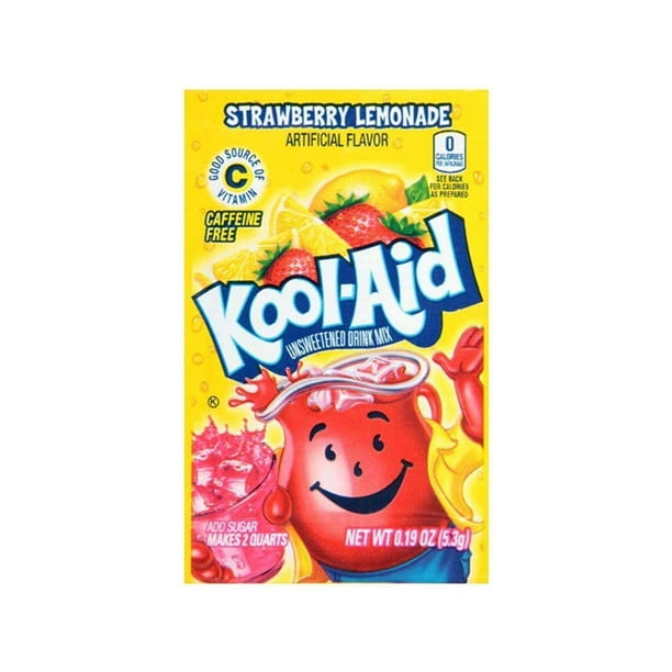 KoolAid Strawberry Lemonade Unsweetened Drink Mix, 0.19 oz, Pack of 48