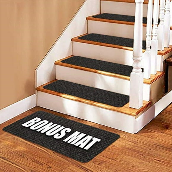 Tapis d'Escalier - 14 Marches d'Escalier Antidérapantes pour Escaliers en Bois + Ruban Adhésif Double Face et Tapis Bonus - (30 Pouces X 8 Pouces)