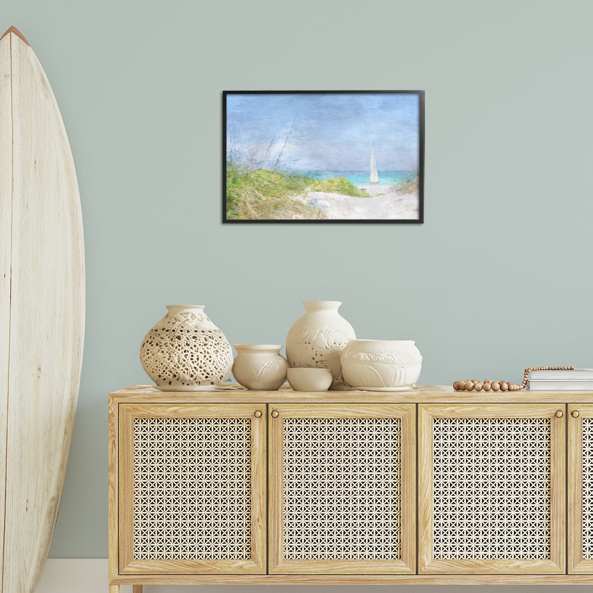 Stupell Industries Solitary Yacht Seascape Coastal Painting Black Framed Art Print Wall Art, 24 x 16