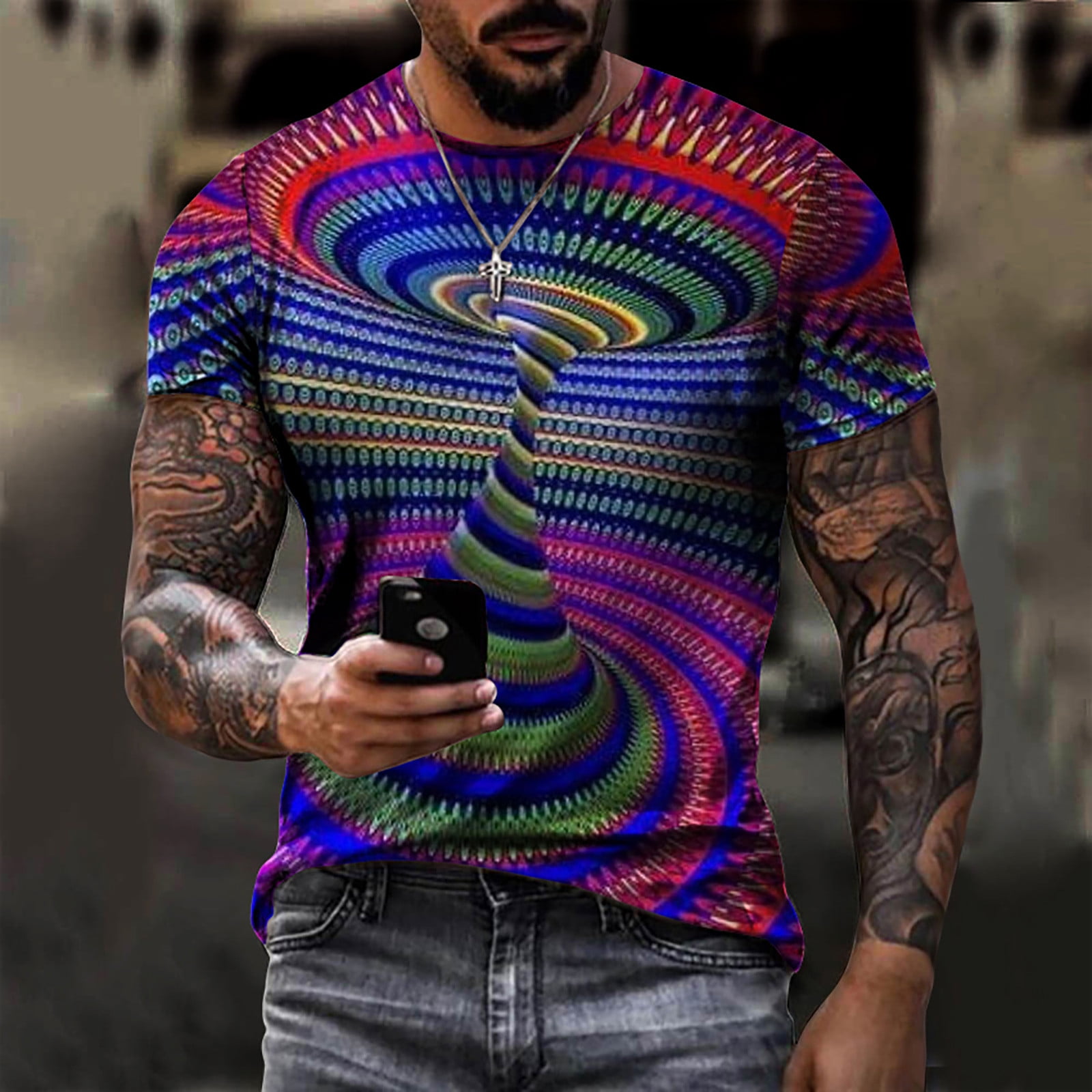 3D Optical Illusion Print T-Shirts for Men Funny Tunnel Pattern ...