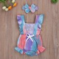 thumbnail image 4 of Summer 2Pcs Newborn Baby Girls Outfits Sleeveless Gradient Ruffled Romper + Headband Clothes Set, 4 of 4