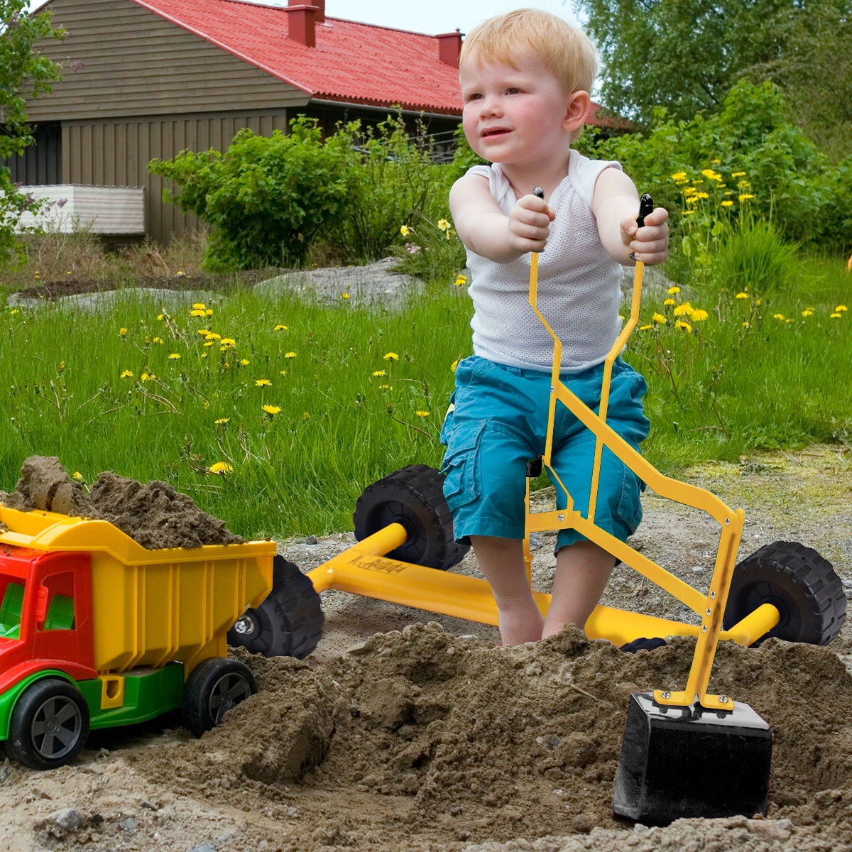 Ride On Excavator Digging Kids Toy Steel Sand Digger Outdoor Snow Yard Play Game 