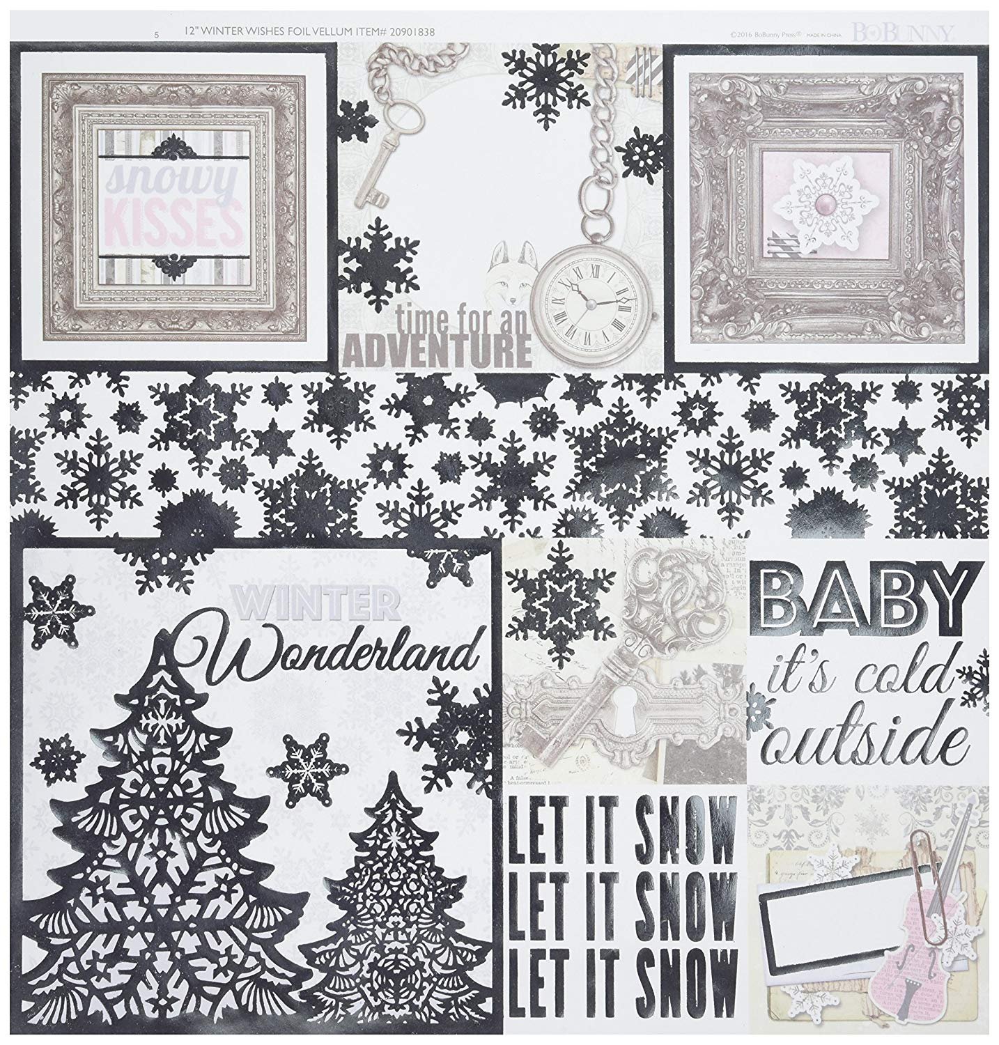 American Crafts 12" x 12" BoBunny Winter Wishes Vellum Paper w/ Silver