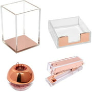 Multibey Clear Acrylic Desk Organizer Set - Include Paper Clips Tape Dispenser with Adhesive Tape Stapler Sticky Pad