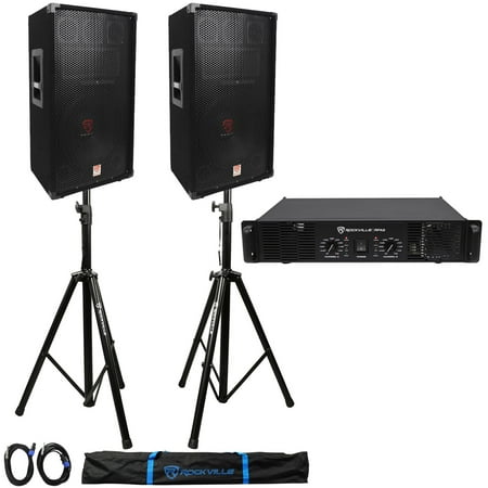(2) Rockville RSG12 PA Speakers + Rockville RPA9 DJ Amp + Stands + Cables + Case price history on PriceWatchPro