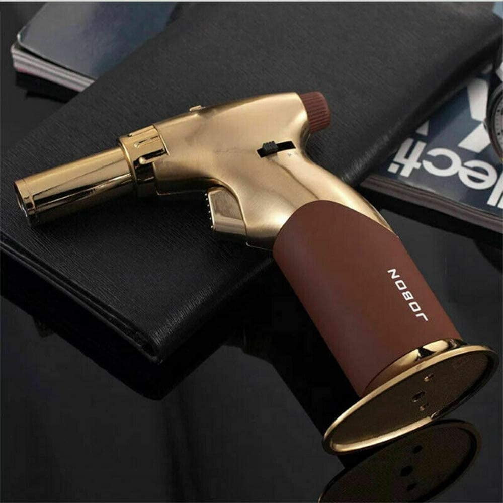 Piioket Windproof Jet Torch Flame Lighter Refillable Butane Gas Adjustable Jet & Normal Fire Cigar Cigarette Lighter - Gold