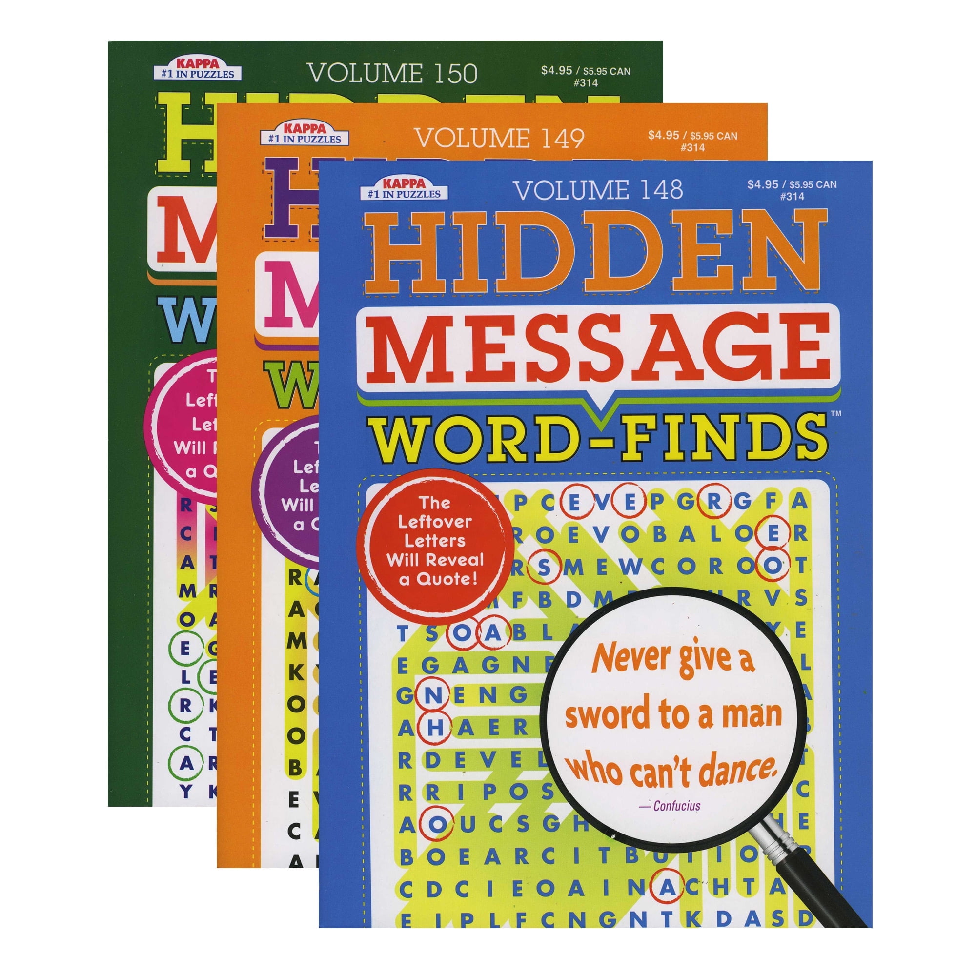 KAPPA Hidden Message Word Finds Book 2 Titles, Word Search Find Words Books for Adults Teens, Training Learning with Game, 2-Pack