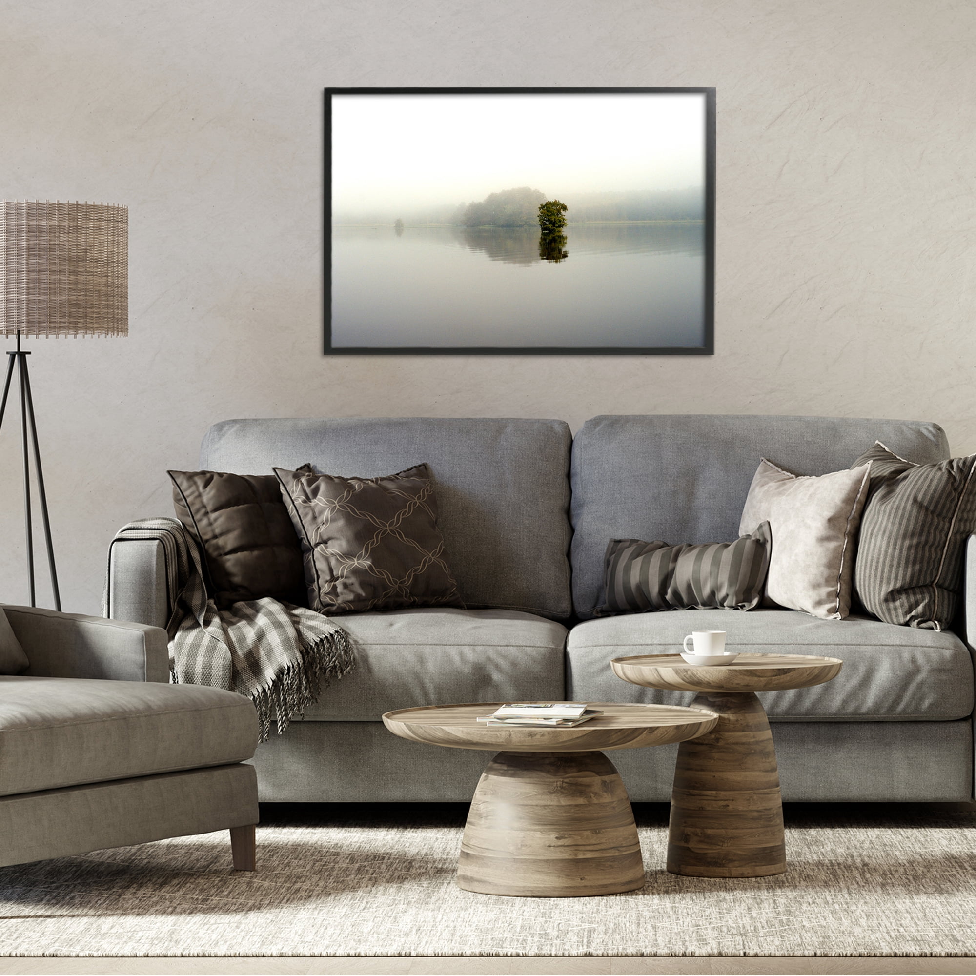 Stupell Industries Misty Lake Reflection Black Framed Giclee Art, design by Gail Peck