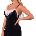 thumbnail image 6 of JSGEK Women Contrast Lace Trim Spaghetti Strap Chemise Dress Satin Fabric Nightwear Lingerie Set Black L, 6 of 6