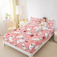 thumbnail image 3 of Homewish Cartoon Halloween Ghost Bed Sheets,Spider Web Bat Pattern Full Size Sheets,Blush Pink White,4 Pieces,1 Flat Sheet,1 Fitted Sheet and 2 Pillowcases, 3 of 6