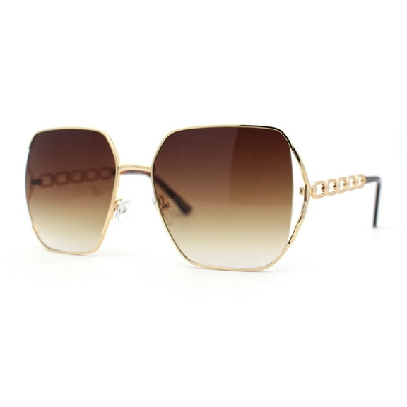 Womens Diva Jewel Chain Arm Metal Rim Butterfly Sunglasses Gold - Brown