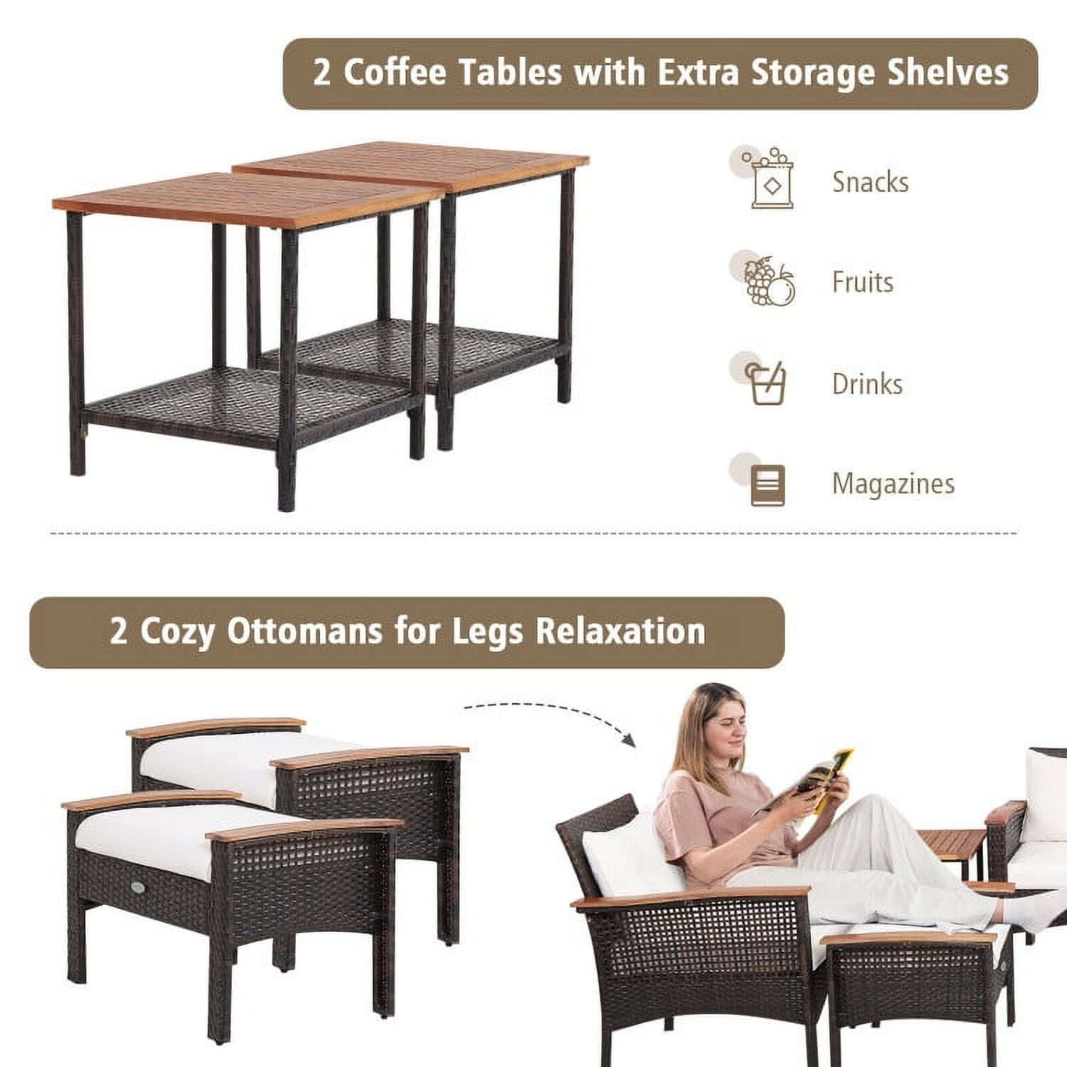 Aimee Lii 7 Pieces Patio Rattan Cushioned Conversation Set with Acacia Wood Tabletop, Outdoor Patio Furniture Aimee Lii 7 Pieces Patio Rattan Cushioned Conversation Set with Acacia Wood Tabletop, Outdoor Patio Furniture