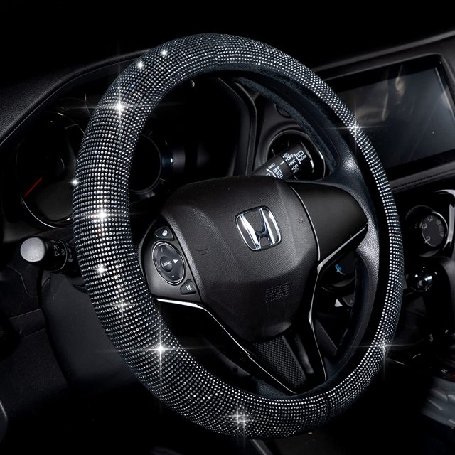 Funda para volante Bling Bling JAMW Crystal Diamond Sparkling Protector Universal Fit 15' negro con diamante blanco tamaño estándar 14' 1/2-15' 1/4 Sencillez