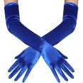 thumbnail image 2 of Long Opera Party 20s Satin Gloves Stretchy Adult Size Elbow Length,Royal Blue, 2 of 4