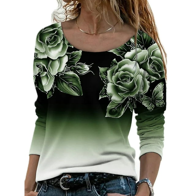 LUXUR T-shirt Col Rond Femme Chic Quotidien Vert 3TG