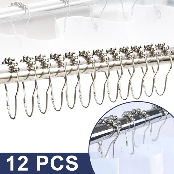 12 Pack Metal Shower Curtain Hooks Rings Double Glide Roller Set For Bathroom Us