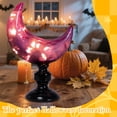 thumbnail image 5 of Halloween Purple Glass Moon Ornament with LED Lights, Swirled Pattern & Black Pedestal for Halloween Decor,Indoor Table Decor, 5 of 8