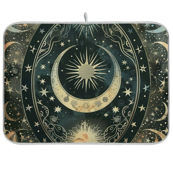 Magical Bohomia Moon and Star Dish Drying Mats Kitchen Mat Microfiber Counter Absorbent Dish Pad Drainer Rack 16"x18"