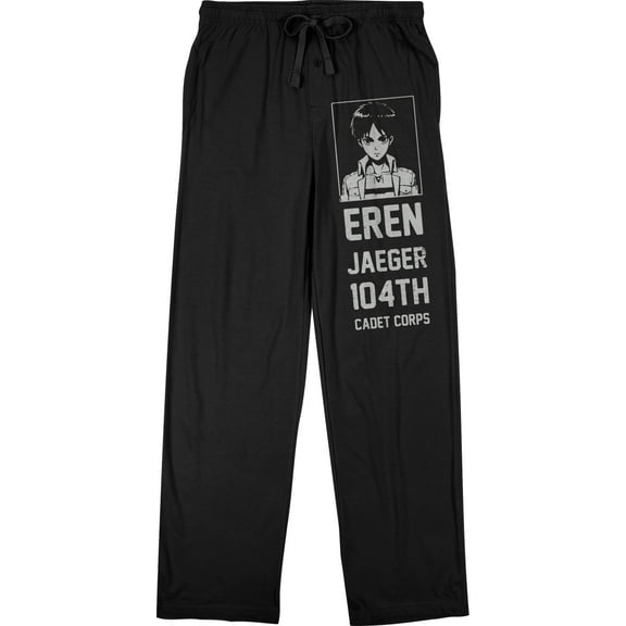 Attack On Titan Eren Jaeger Men's Black Sleep Pajama Pants-Large