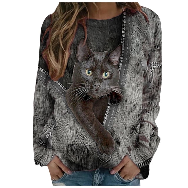 ICHUANYI Clearance Women Fashion Casual Long Sleeve Printed Tops Sweatshirt Blouse(Black, XXL) ICHUANYI WER2023081201871