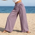 thumbnail image 7 of Women's Cotton Linen High Waist Tie Strap Pleated Wide Leg Pants, Elastic Waist Loose Pocket Resort Trousers, Soft Breathable Summer Bottoms for Travel Daily | TruHer,Purple S, 7 of 7