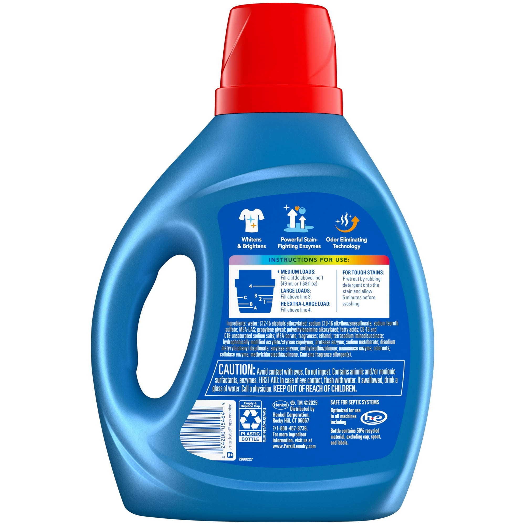 Persil Advanced Clean Liquid Laundry Detergent, Oxi + Odor Fighting, Original Scent, 84 fl oz, 50 Loads with Microfiber Solid Color Towel by BundleEase