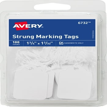 Avery Paper String Tags, White, White String, 1-3/4" x 1-3/32", Handwrite, 100 Tags (16732)