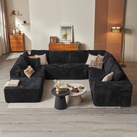 XIZZI 135"*107" U-Shape Modular Sectional Sofa Couch, 27" Deep Seat Modern Minimalist Boneless Couch, Oversized Cloud Sofa for Living Room, Black