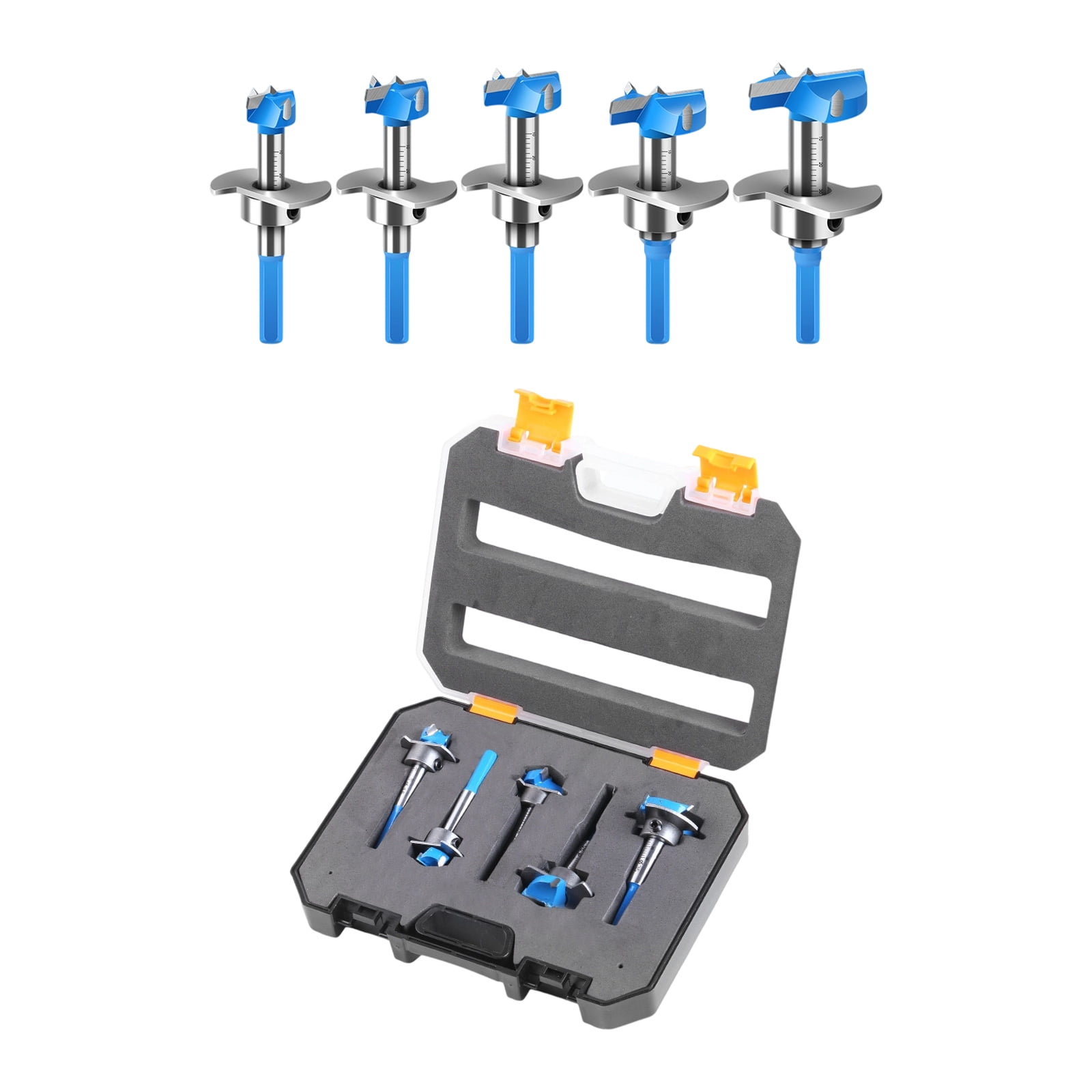 5Pcs Forstner Drill Bit Set With Adjustable Depth Hexagonal Shank For Woodworking Hinge Installation 15-35mm