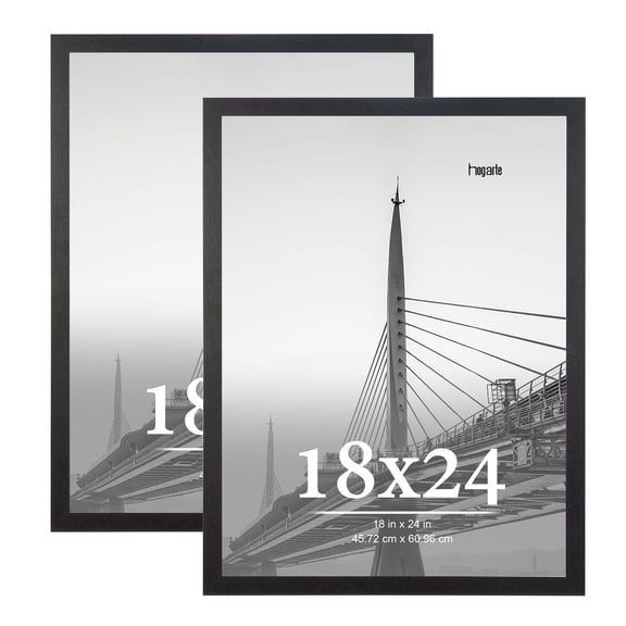 hogarte 18x24 Wooden Picture Frames Set of 2, Gallery Wall Poster Picture Frame, Black