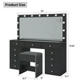 thumbnail image 3 of 11 Drawers Vanity Desk, Makeup Vanity with Power Outlet, Vanity Table with Mirror and LED Bulbs, 3 Color Lighting Modes, Glass Top, Dressing Table for Bedroom, 3 of 7