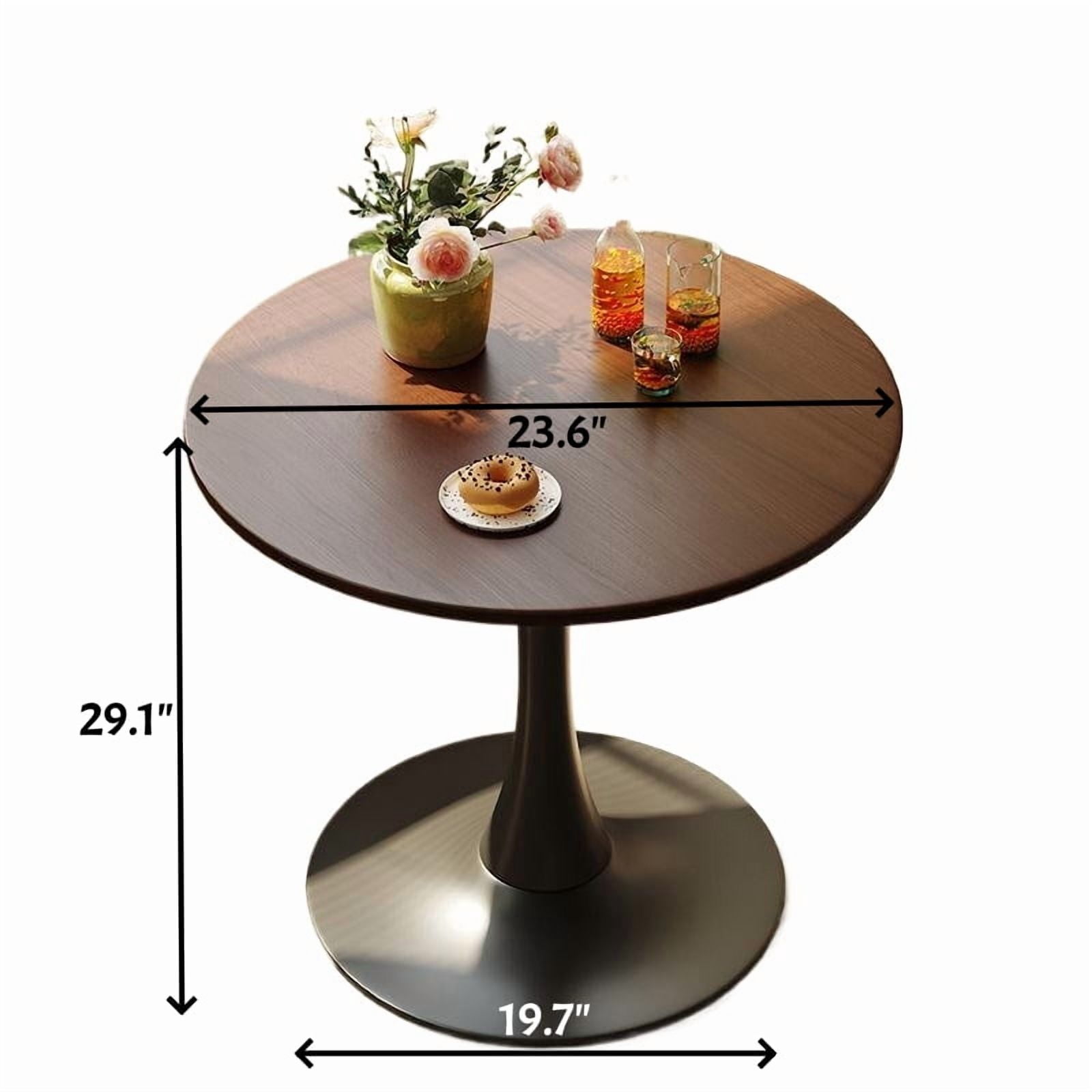 Modern Dining Table,24 Inch Round Table,MDF Top and Steel Base Tulip Round Kitchen Table,Coffee Table for Living Room,Walnut